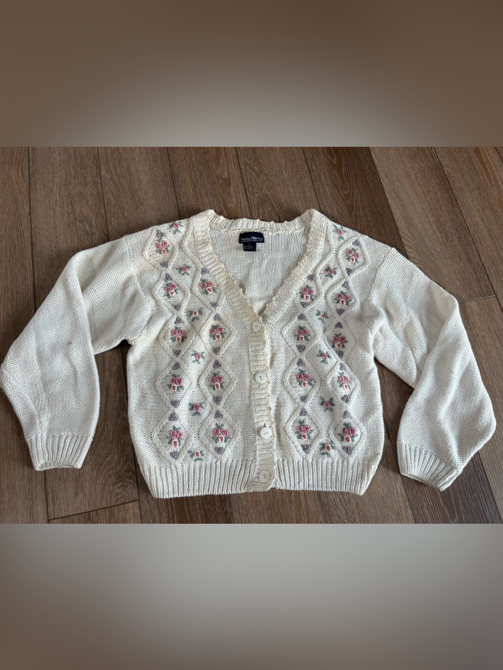 Hunters Run Floral Cream Cardigan Sweater 55% Ramie 45% Cotton Cottagecore